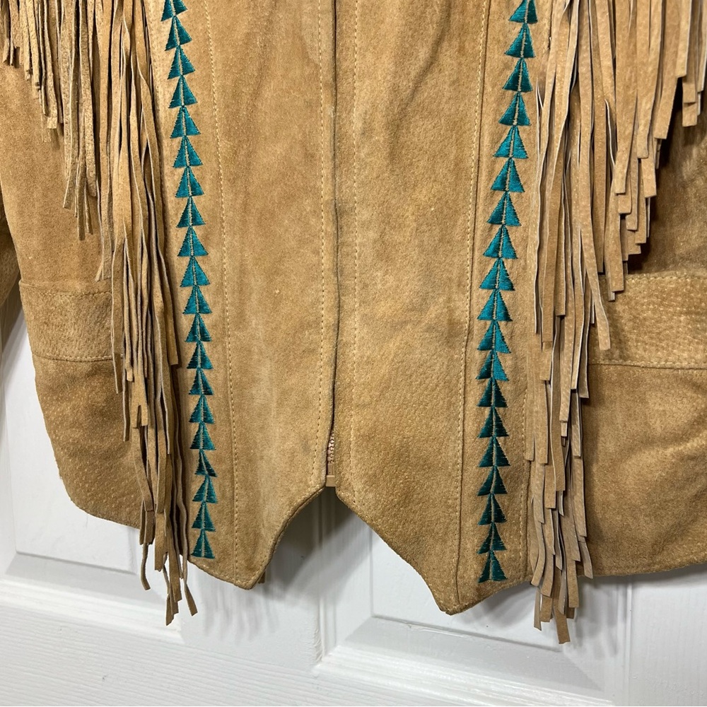 Vintage 80’s Pioneer Wear Fringe Suede Leather Tan Jacket Western Size S - Picture 6 of 15